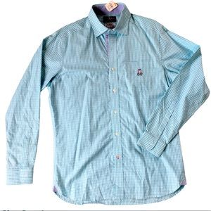 PSYCHO BUNNY (NWOT)Gingham Blue Check Sports Shirt